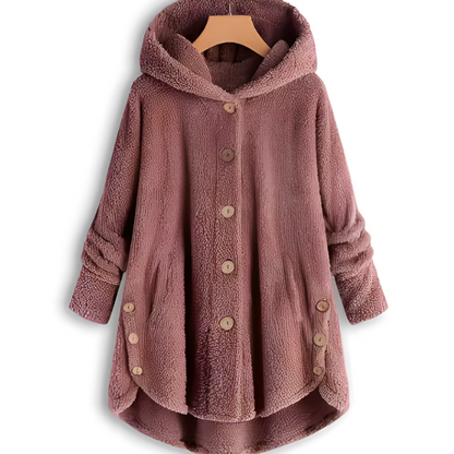 Manteau Femme en Peluche Douce avec Boutons et Poches Latérales – Parfait pour l'Hiver