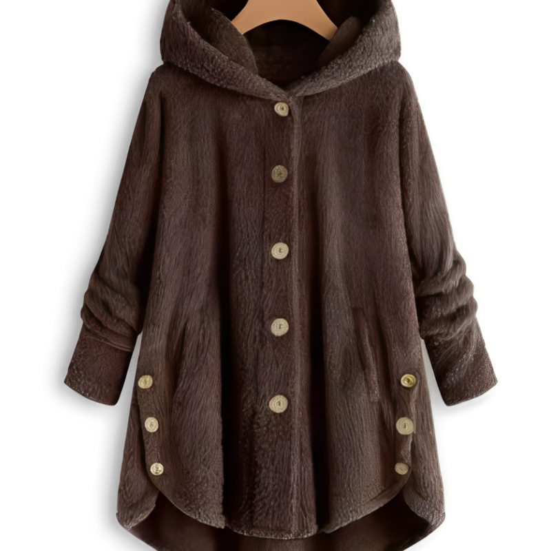 Manteau Femme en Peluche Douce avec Boutons et Poches Latérales – Parfait pour l'Hiver