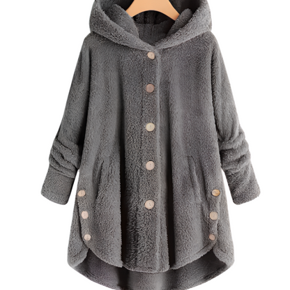 Manteau Femme en Peluche Douce avec Boutons et Poches Latérales – Parfait pour l'Hiver